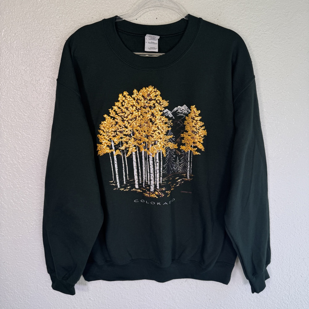 Vintage Colorado Sweatshirt Women Large Aspen Puff Fleece Pullover 50/50 Gildan